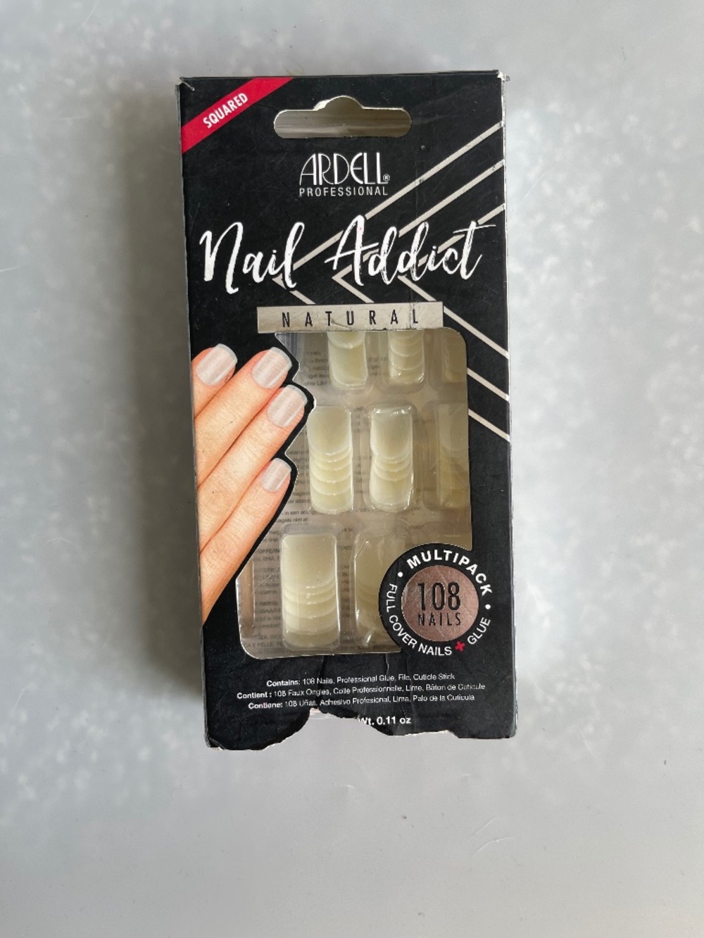 Ardell Nail Addict Natural 108 Full Cover Nails Multipack Squared + Glue New